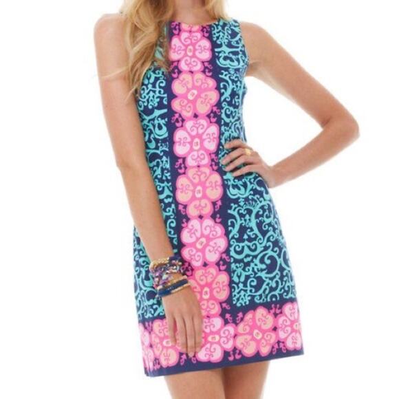 Lilly Pulitzer Delia Shift Dress Fountain Hopping Engineered Floral Size 00 - Picture 2 of 11